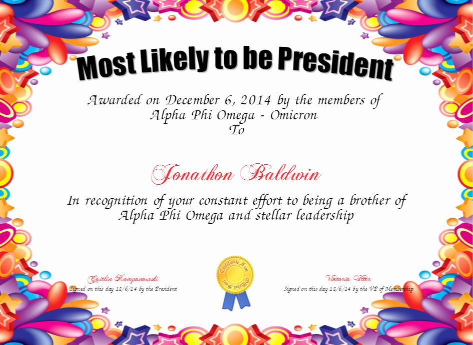 Most Likely to Certificate Lovely Most Likely to Be President Certificate