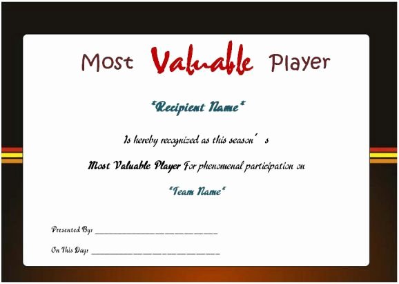 Most Valuable Player Certificates New Netball Most Valuable Player Award Certificate