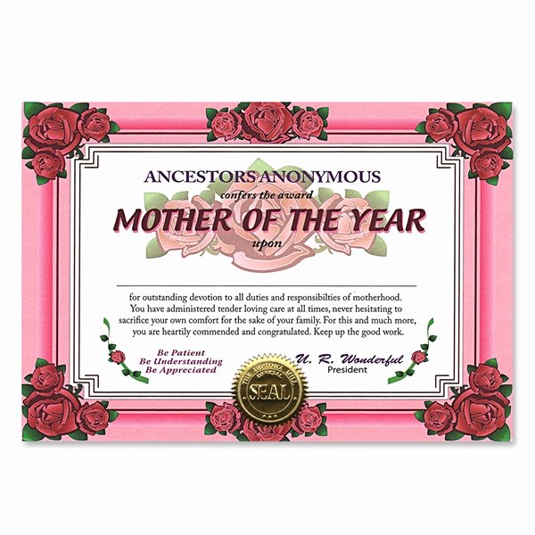 Mother Of the Year Certificate Fresh Mother the Year Award Certificates Partycheap