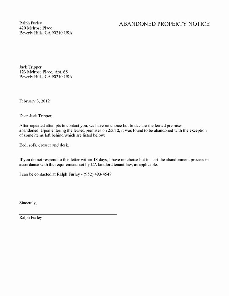 Move In Letter to Tenant Elegant Printable Sample Tenant 30 Day Notice to Vacate form In