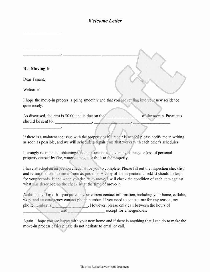 Move In Letter to Tenant New Wel E Letter Template Free Wel E Letter with Sample