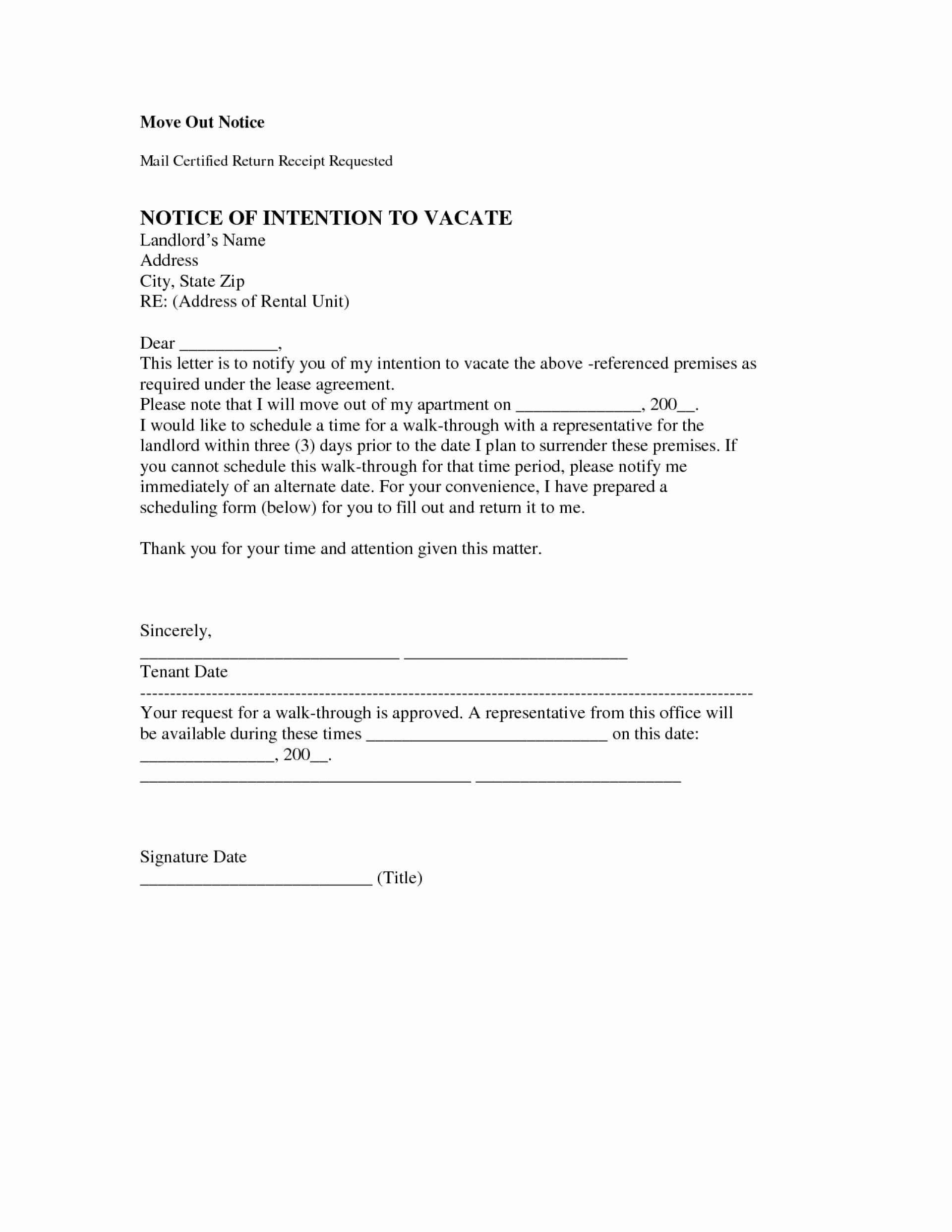 Move Out Letter Elegant Vacating Apartment Letter Sample form Template