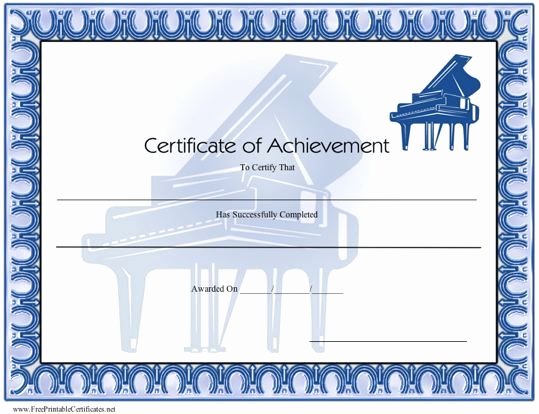 Music Achievement Award Certificate Lovely A Printable Certificate Of Achievement with Two Grand