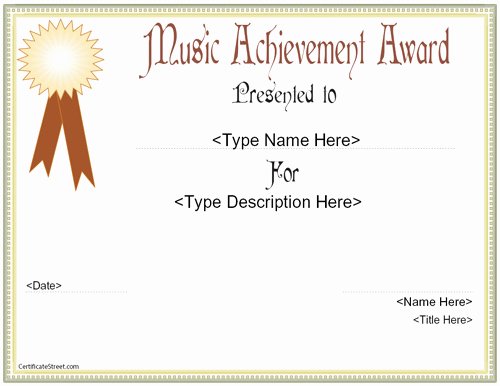 Music Achievement Award Certificate Luxury Education Certificates Music Acheivement Award