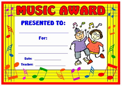 Music Achievement Award Certificate New Art and Music Award Certificates