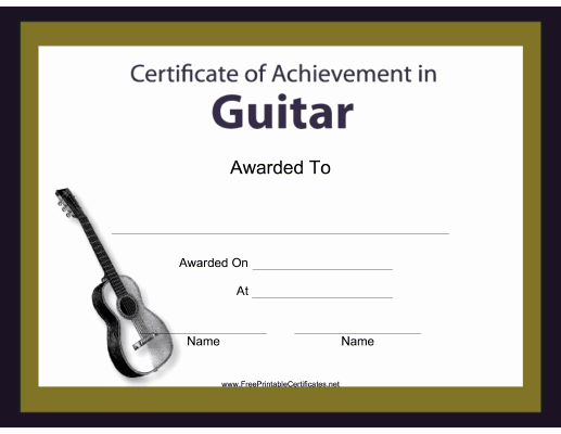 Music Achievement Award Certificate New Guitar Teachers Can Award their Students with This Free