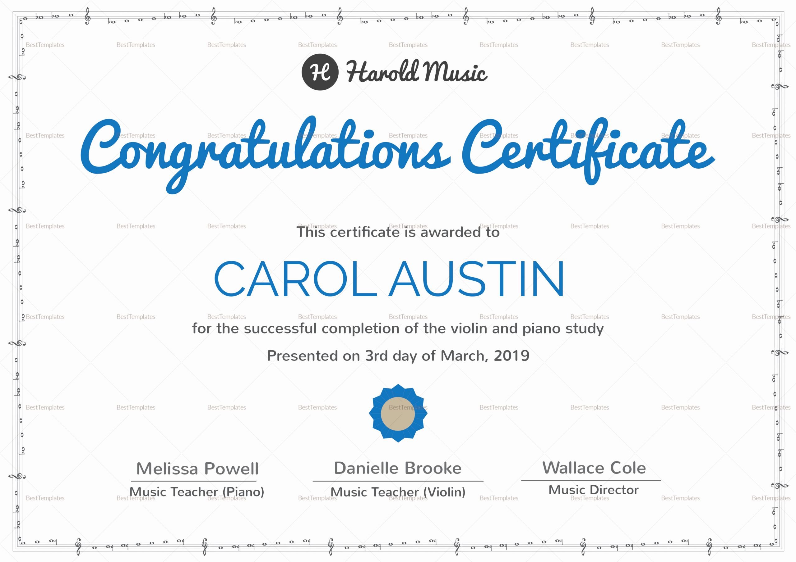 Music Certificate Template for Word Lovely Music Training Pletion Certificate Design Template In