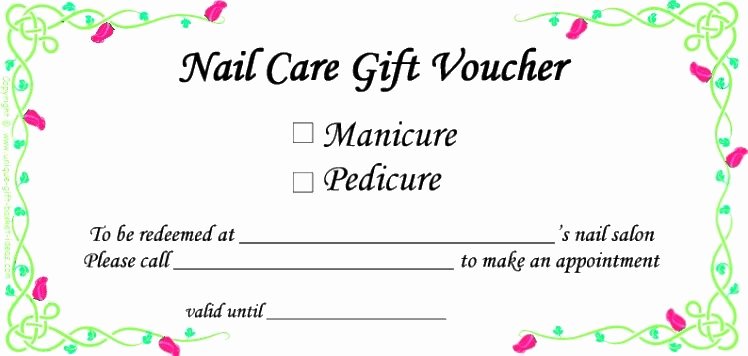 Nail Salon Gift Certificate Template Lovely Free Printable Manicure Gift Voucher or Coupon Sample