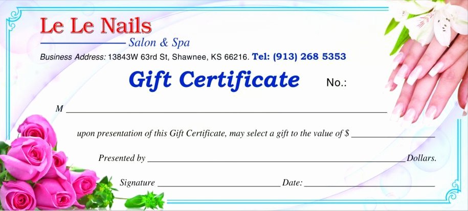 Nail Salon Gift Certificate Template Luxury Gift Certificate