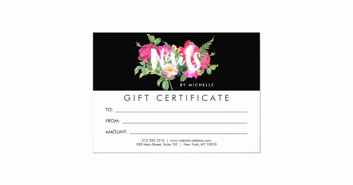 Nail Salon Gift Certificate Template New Beauty Florals Nail Salon Black Gift Certificate Card