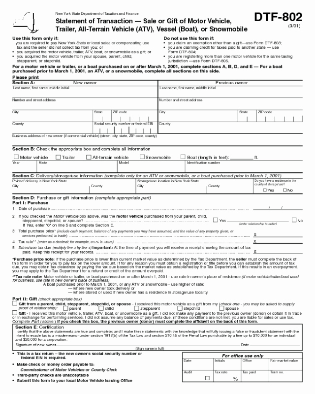 New York State Bill Of Sale form Awesome atv Bill Of Sale form New York Edit Fill Sign Line