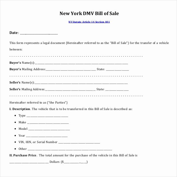 New York State Bill Of Sale form Elegant Free 15 Sample Dmv Bill Of Sale form