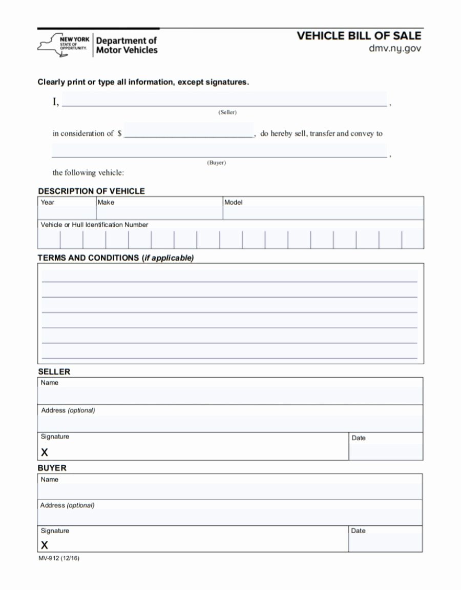 New York State Bill Of Sale form Fresh Car Bill Of Sale Printable Pdf Template