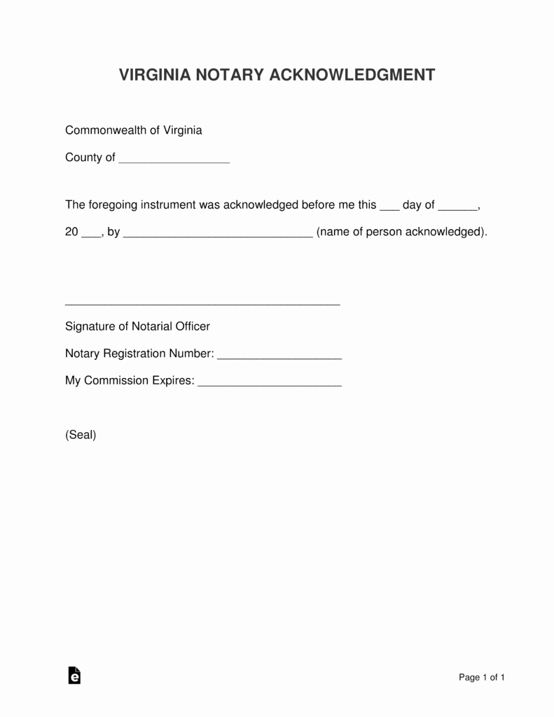 Notarized Letter Template Word Inspirational Free Virginia Notary Acknowledgment form Pdf