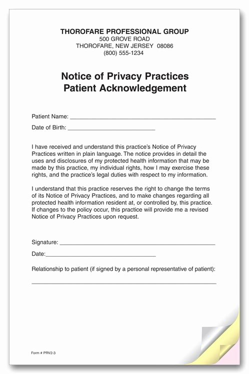 Notice Of Privacy Practices Acknowledgement form Best Of Hipaa Acknowledgement Of Privacy Practices