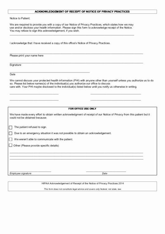Notice Of Privacy Practices Acknowledgement form Best Of Hipaa Employee Acknowledgement form