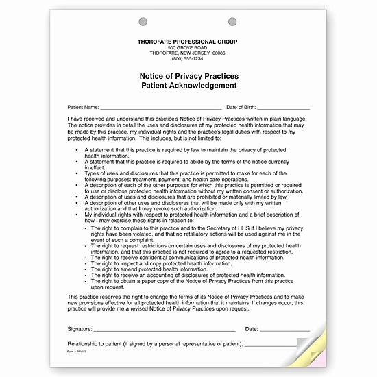 √ 20 Notice Of Privacy Practices Acknowledgement form