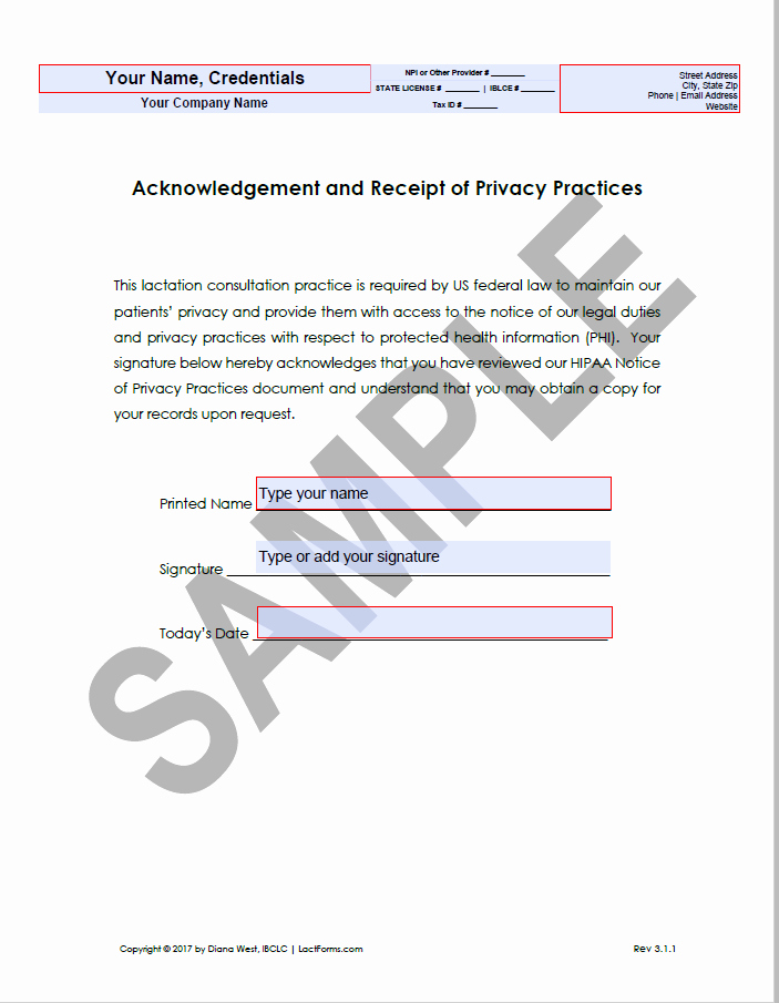 Notice Of Privacy Practices Acknowledgement form Luxury Hipaa Privacy Practices Receipt form—fillable format Non