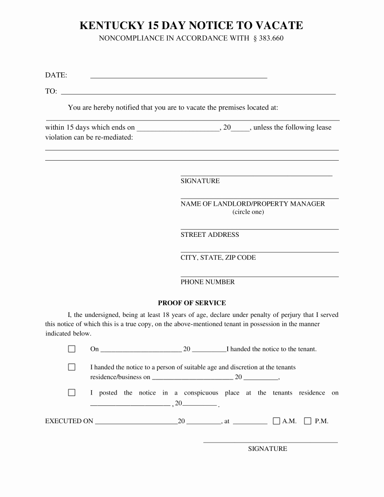 Notice to Quit form Pa Beautiful Kentucky 15 Day Notice to Quit form