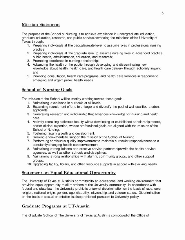 Nursing Mission Statement Example Luxury Graduate Student Handbook the University Of Texas at Austin