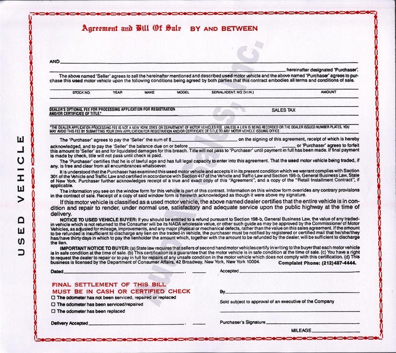 Nys Bill Of Sale Lovely New York Agreement &amp; Bill Of Sale for Used Motor Vehicle
