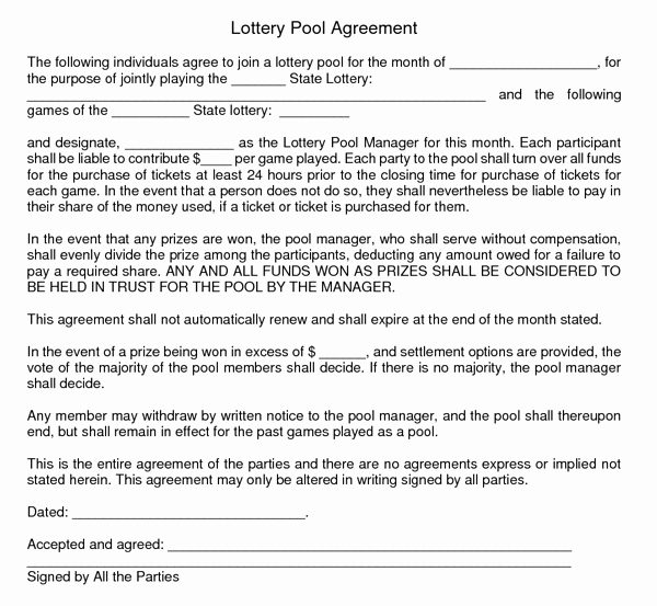 Office Lottery Pool Contract Beautiful Lottery Pool Contract Free Printable Documents