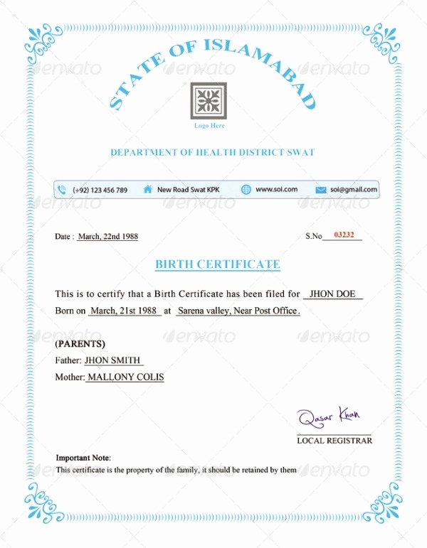 Official Birth Certificate Template Beautiful 5 Ficial Birth Certificate Template Ai Psd Indesign