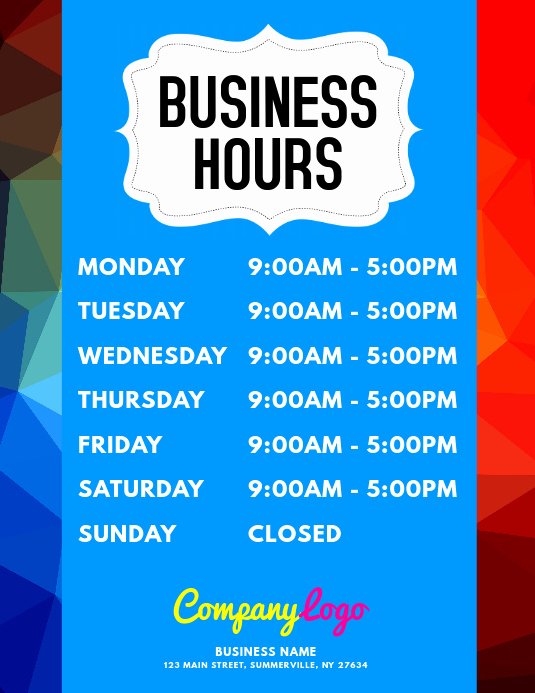 Opening Hours Template Microsoft Word Best Of Business Hours Flyer Template