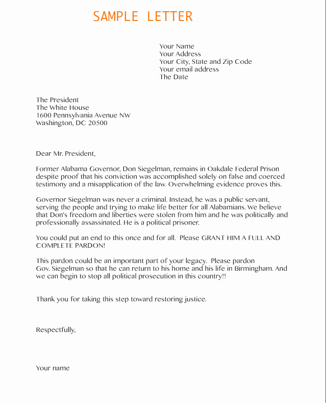 Pardon Letter Examples Lovely Letter to President format