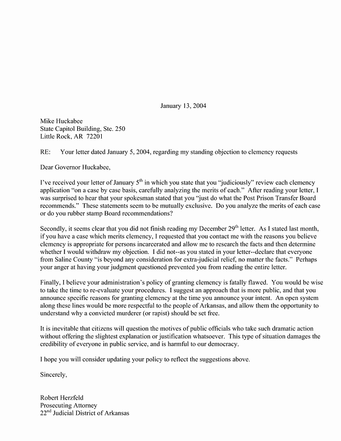 Pardon Letter Examples Unique Patterico S Pontifications Huckabee Administration to