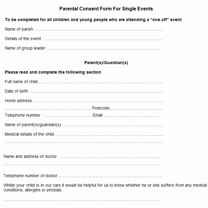 Parental Consent form for Work Elegant Sample Parental Consent form