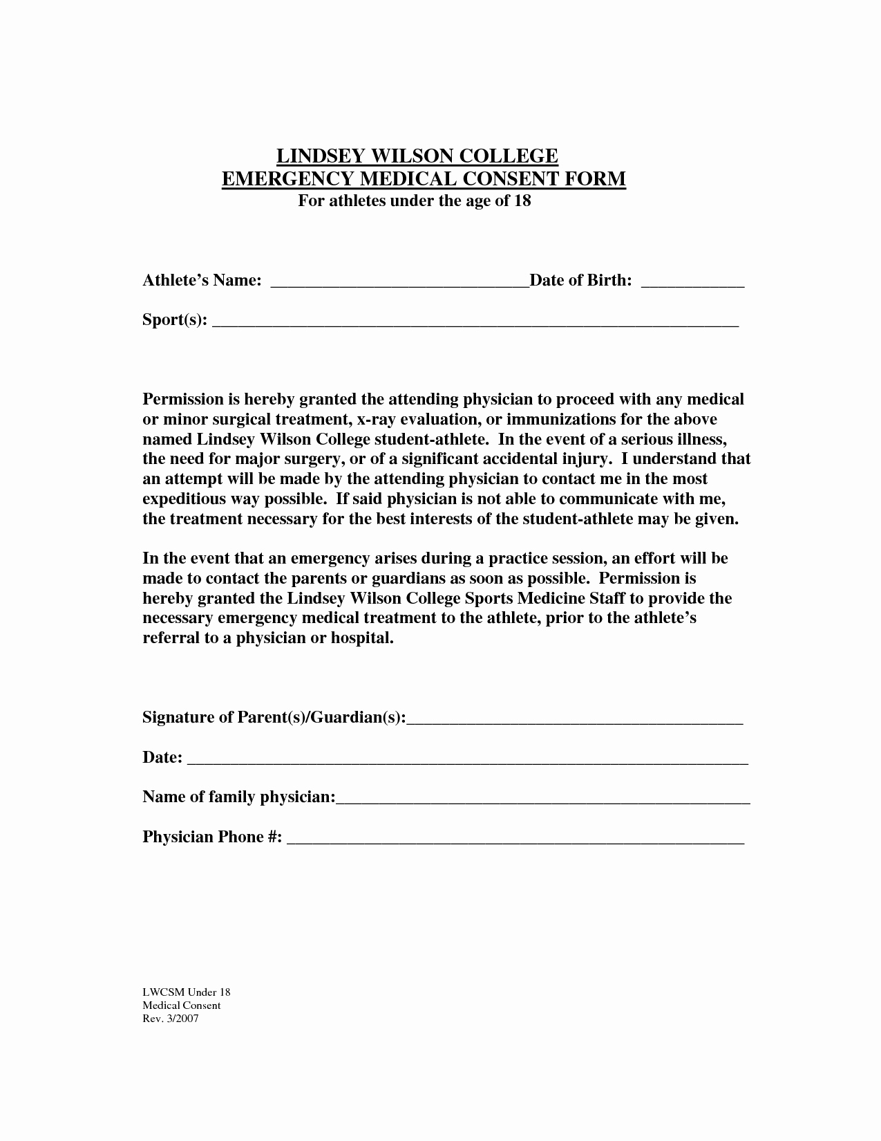 Parental Consent form for Work Luxury Generic Medical Consent form for Minor