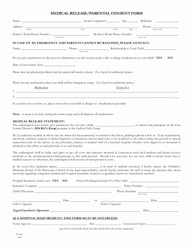 Parental Consent form for Work Luxury Kk14 Parent Info