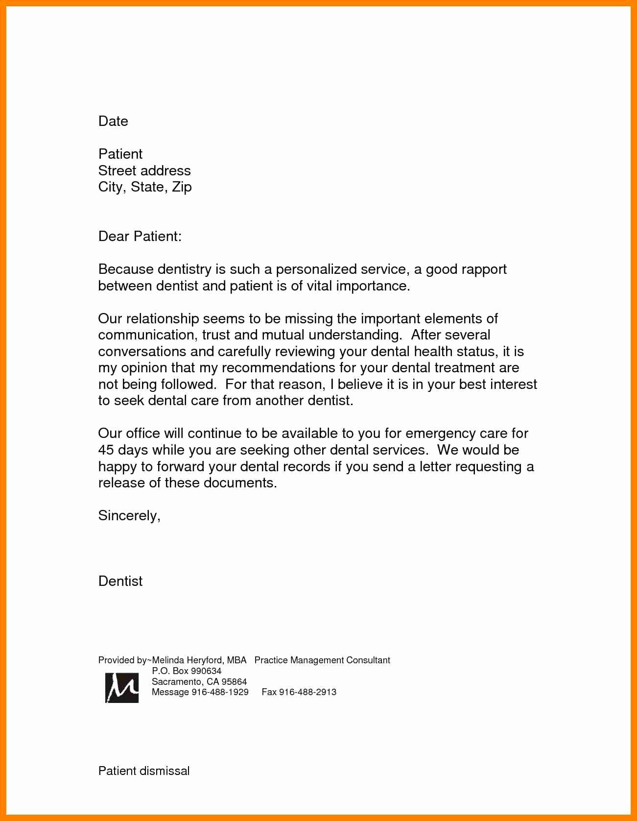 Patient Dismissal Letter Dental Luxury Dental Patient Dismissal Letter Template Examples