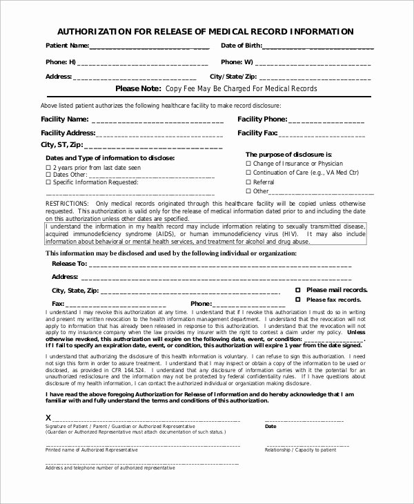 Patient Record Release form Lovely Sample Medical Release form 9 Examples In Pdf