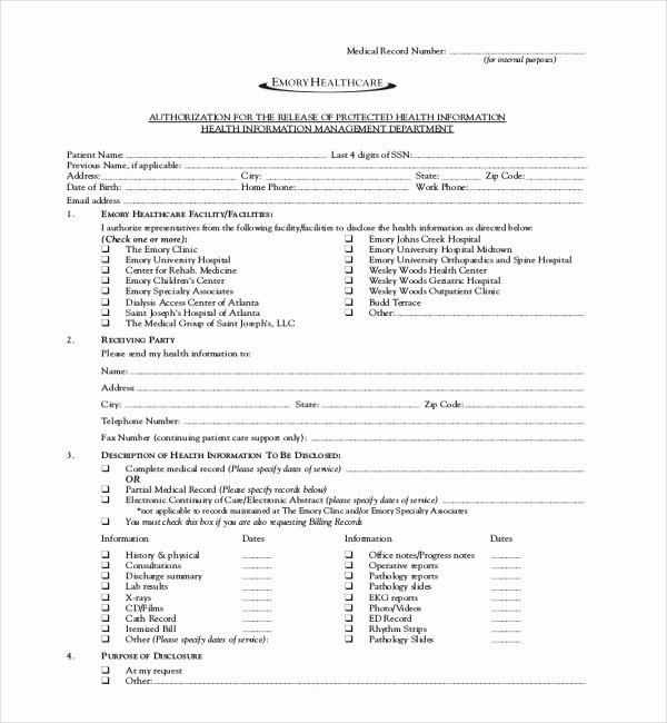 Patient Record Release form Unique Free 19 Sample Medical Records Release forms