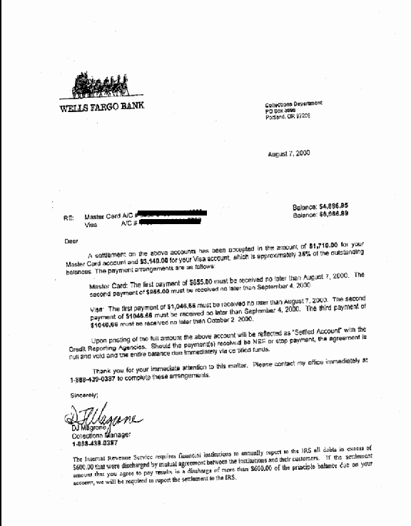 Payment Settlement Letter New Debt Settlement Letter for Wells Fargo Client Saved