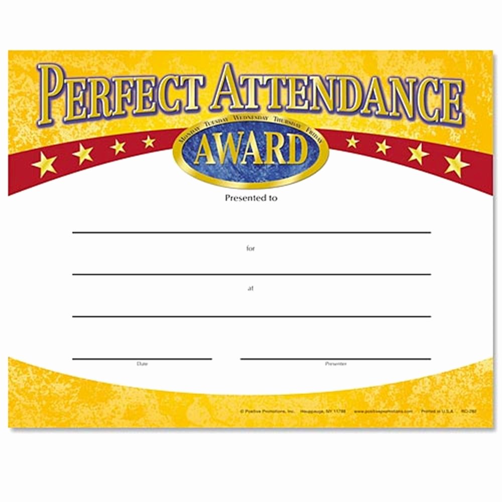 Perfect attendance Award Certificate Lovely Perfect attendance Yellow Gold Foil Stamped Certificates
