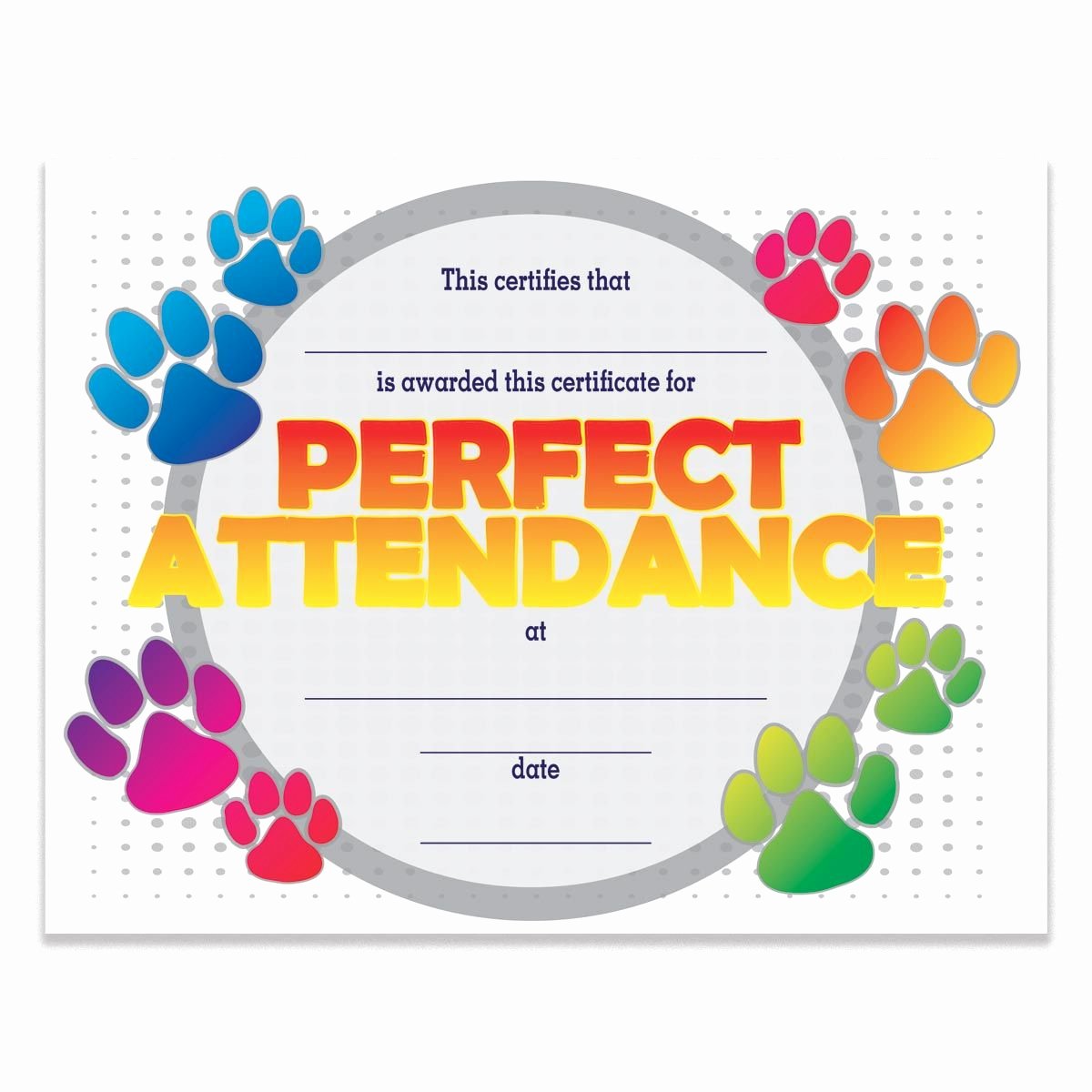 Perfect attendance Award Printable New Paw Perfect attendance Certificates Pack