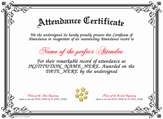 Perfect attendance Award Wording Best Of Pin by Cookie On Certificates