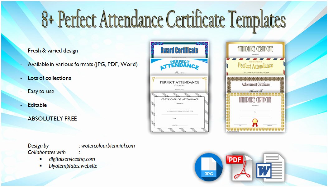 Perfect attendance Certificate Editable Unique 8 Printable Perfect attendance Certificate Template Designs