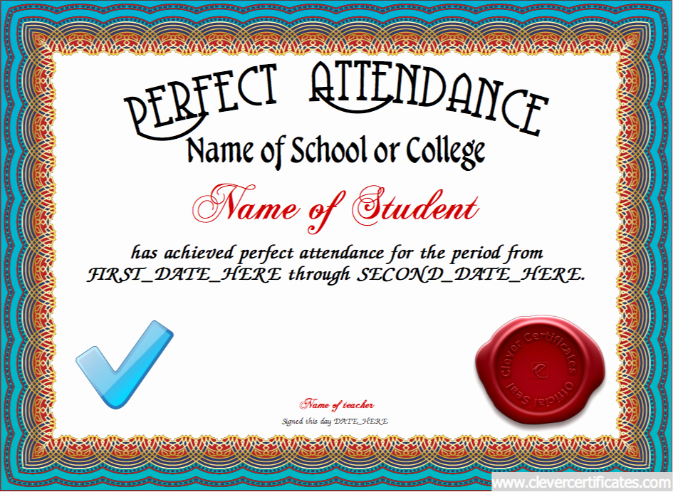  20 Perfect Attendance Certificate Editable Dannybarrantes Template