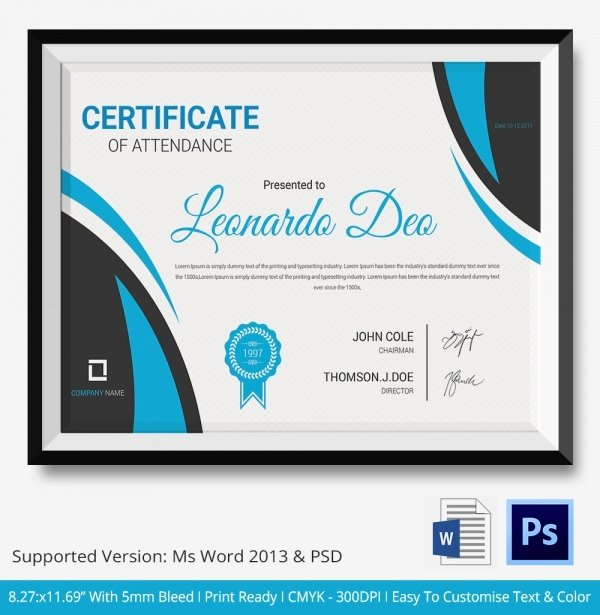 Perfect attendance Certificate Free Download Elegant attendance Certificate Template – 24 Free Word Pdf