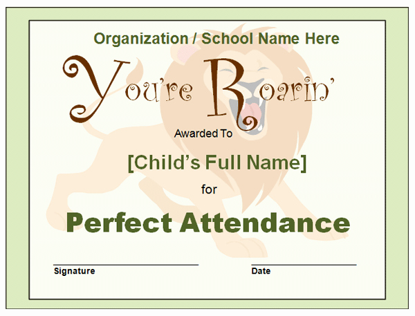 Perfect attendance Certificate Free Download Inspirational Perfect attendance
