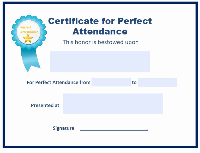 Perfect attendance Certificate Free Template Beautiful Perfect attendance Other Fillable 6 Printable Samples