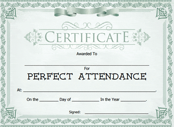 Perfect attendance Certificate Template Word Elegant attendance Certificate Templates Word Excel Samples