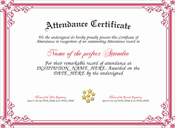 Perfect attendance Certificate Template Word Fresh attendance Certificate Templates