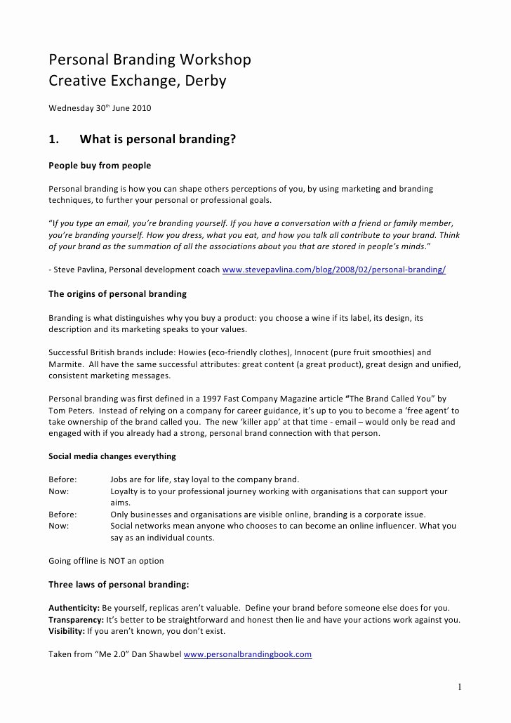 Personal Brand Statement Samples Awesome Personal Branding In the Digital Age Course Handouts