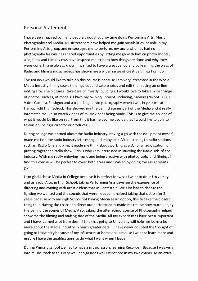 Personal History Statement Sample Best Of Personal Statement