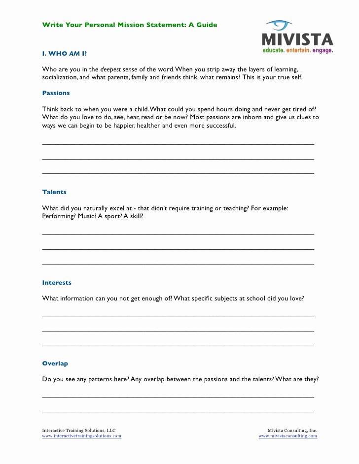 Personal Mission Statement Worksheet Inspirational How to Write A Personal Mission Statement A Guide by